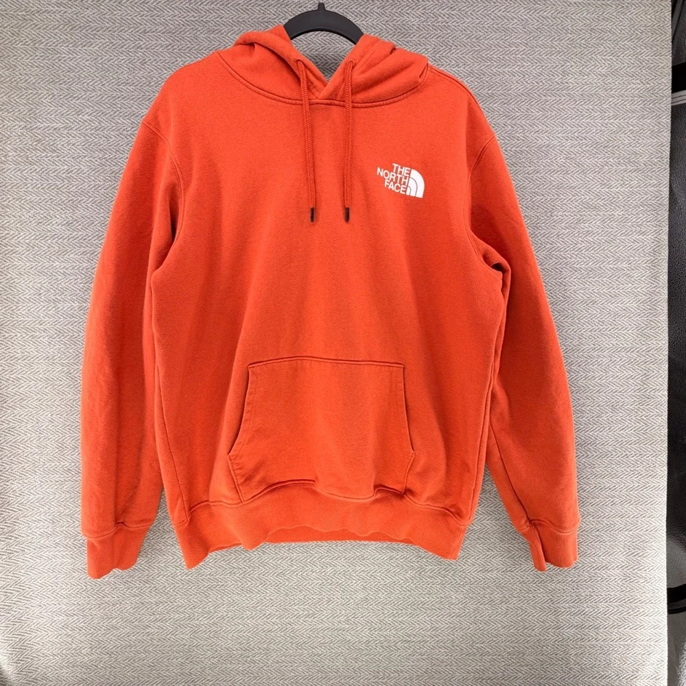 The North Face Mens Box Logo Hoodie Orange Never Stop Exploring Large Pullover